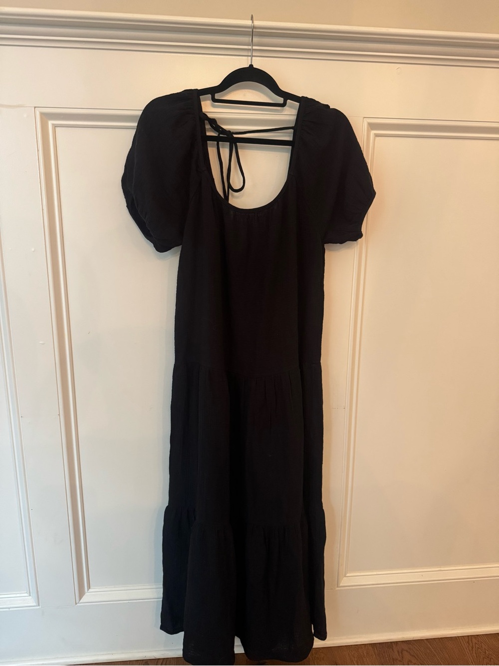 Socialite Black Puff-Sleeve Tiered Maxi Dress